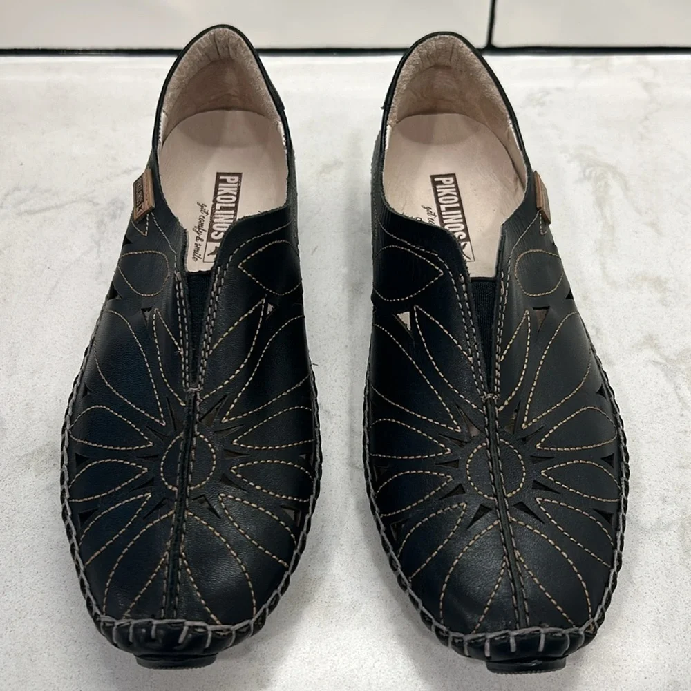 Pikolinos Jerez Womens EU 36 US 6 Black Leather Loafer Shoes Driving Moccasin
